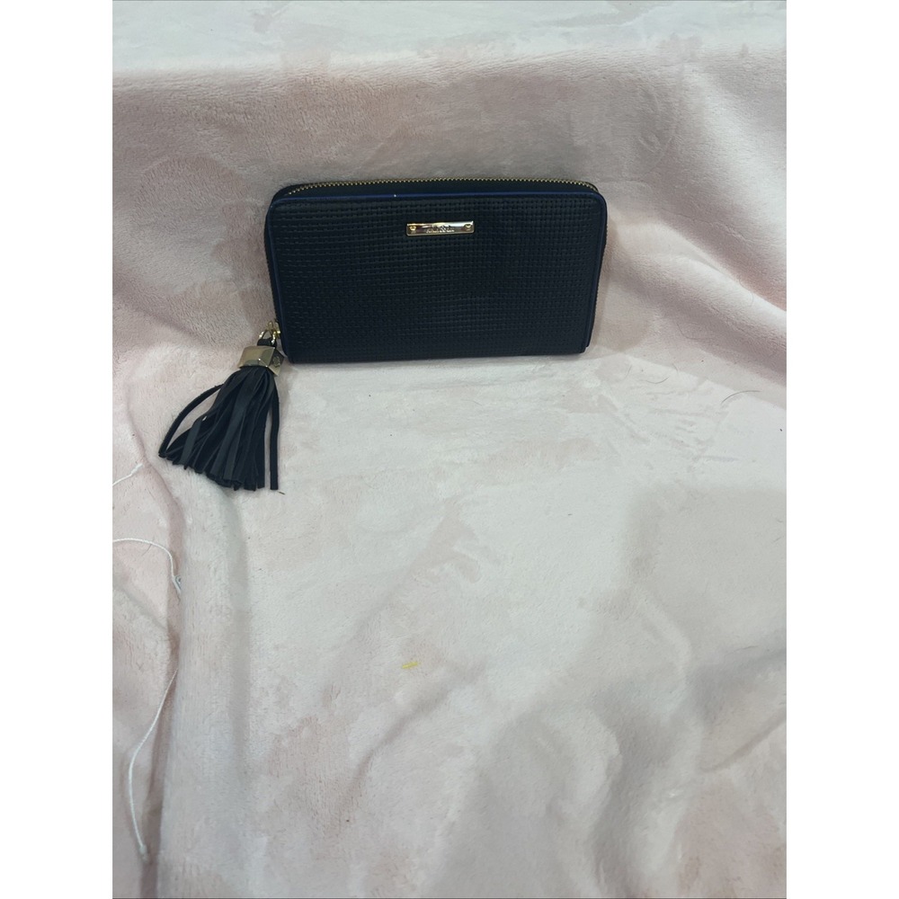 Stella &โ Dot Black Leather Zip Around Organizational Clutch Wallet Tassel